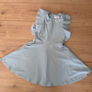 Elegant Ruffle Short Sleeve Blue Kids Dress Size 8